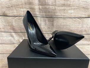 Saint Laurent Women's Opyum 110 Black Patent Leather YSL Logo Heels Sz 42